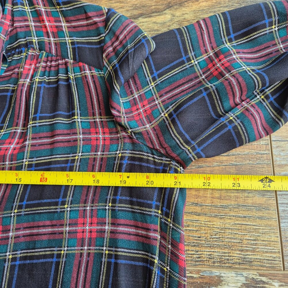Polo by Ralph Lauren Black Navy Red Plaid Tie-Neck Blouse - Picture 12 of 13